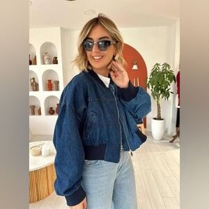ZARA The Contrast Denim Bomber Jacket